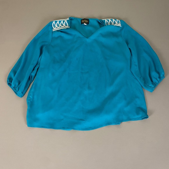 Bob Mackie Wearable Art Tunic Top 18W Turquoise Blue Embellished Shoulder Blouse - Picture 1 of 16